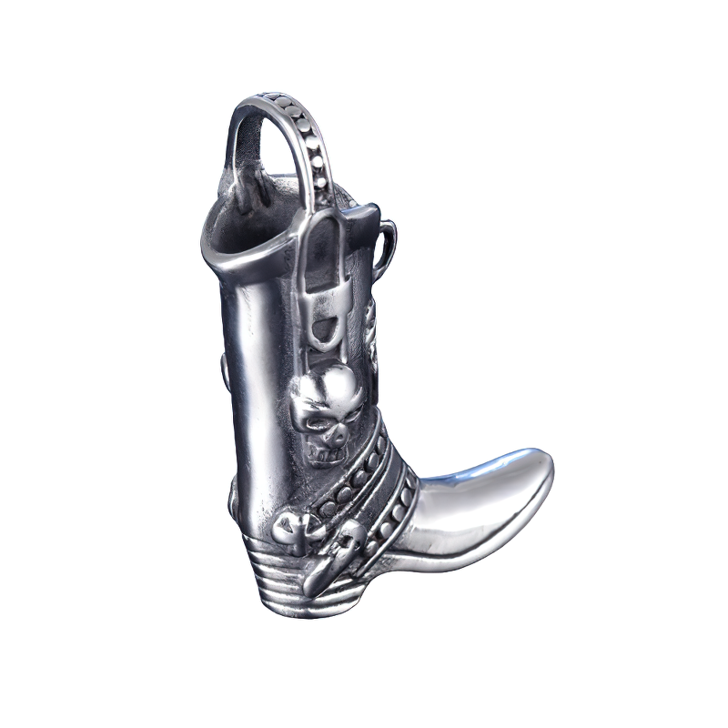 Engraved With Skull Boot Pendant Necklace / Rock Style Stainless Steel Jewelry