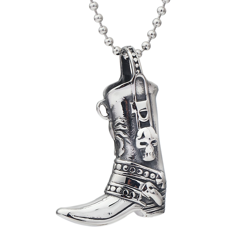 Engraved With Skull Boot Pendant Necklace / Rock Style Stainless Steel Jewelry