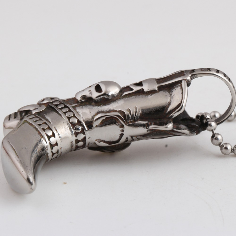 Engraved With Skull Boot Pendant Necklace / Rock Style Stainless Steel Jewelry