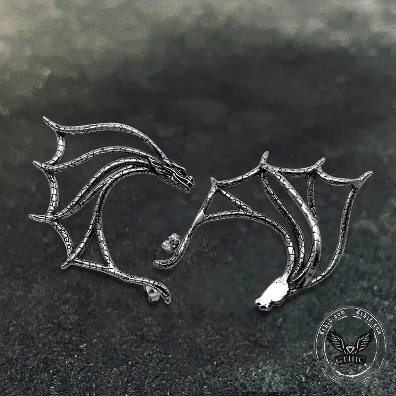 Evil Dragon Stainless Steel Ear Cuff Earrings