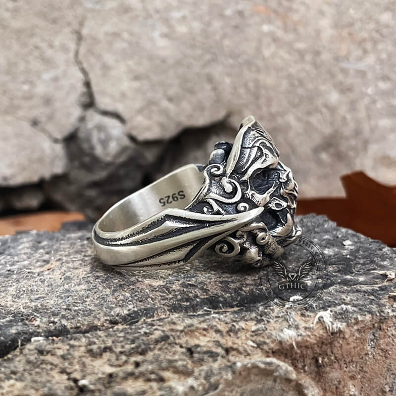 Evil Fangs Mask Sterling Silver Skull Ring