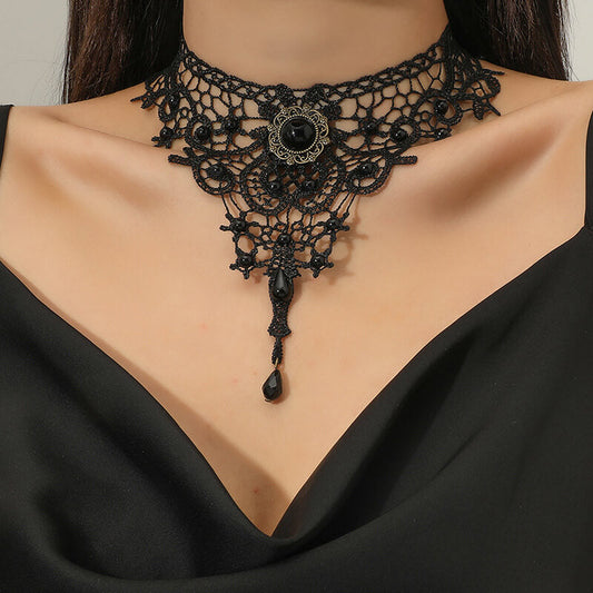 Exaggerated Hollow Lace Beads Gothic Choker Necklace