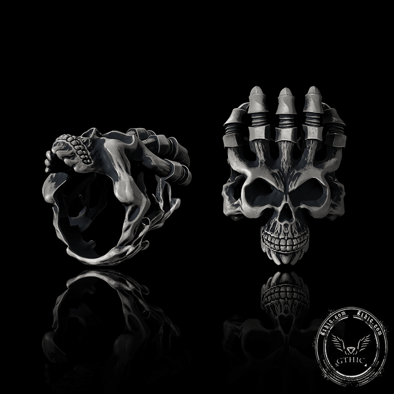 Exaggerated Manipulator Skull Sterling Silver Ring