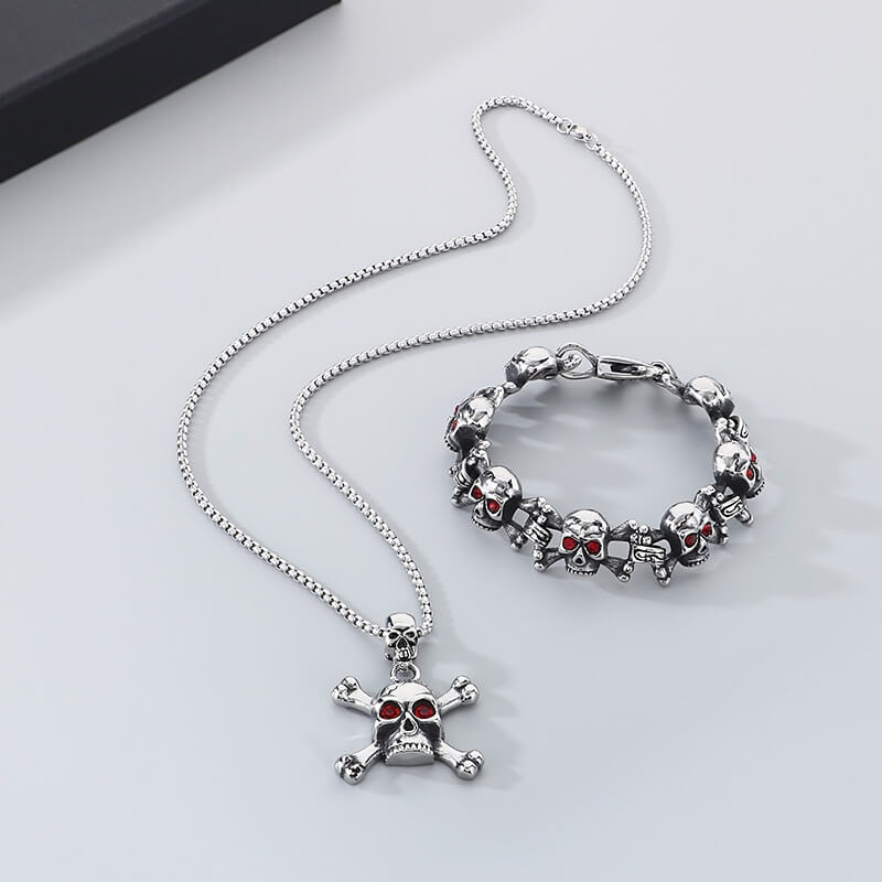 Exaggerated Red-eyed Skull Stainless Steel Jewelry Set