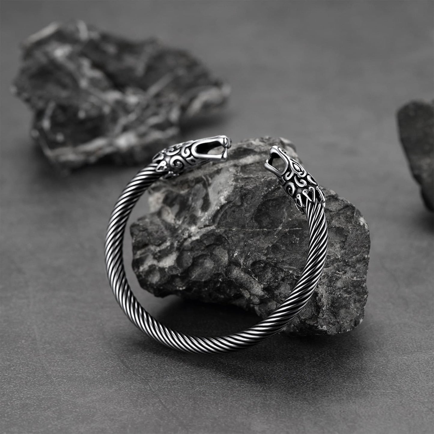 Viking Bracelet Norse Wolf Heads Cuff Bangle for