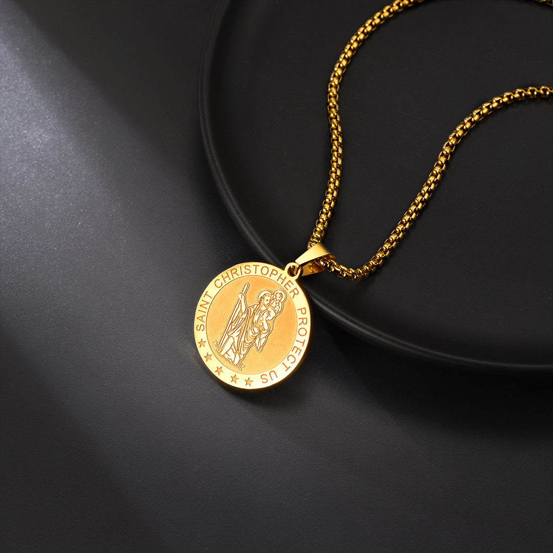 Round St. Christopher Medallion Necklace for