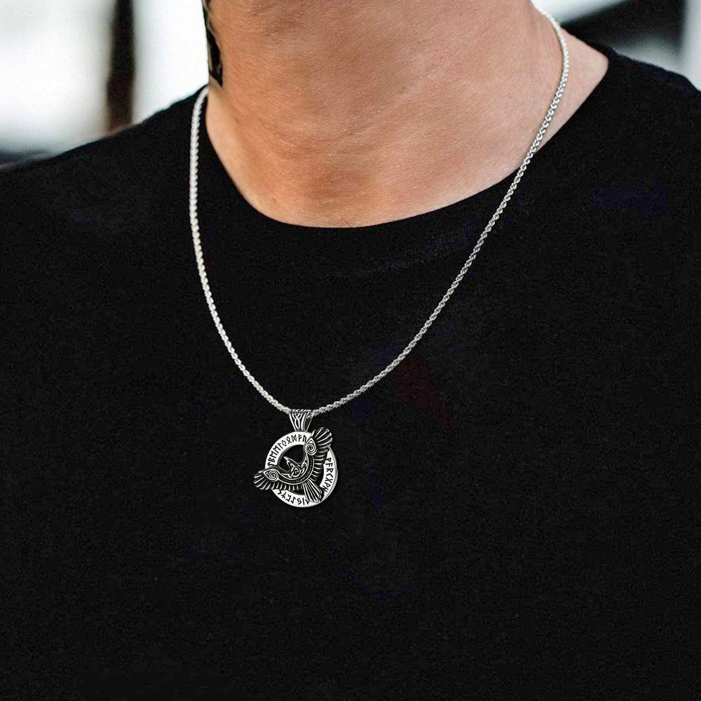 Viking Odin's Raven Necklace for With Runes