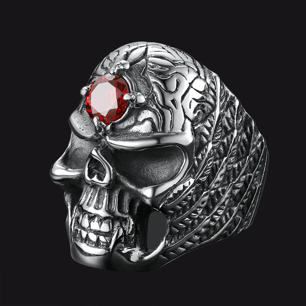 Flash Gothic Skull Ring With Red Gem Forehead for /