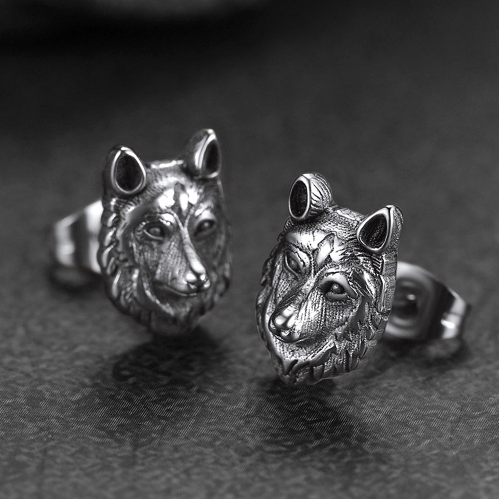 Norse Viking Wolf Stud Earrings for