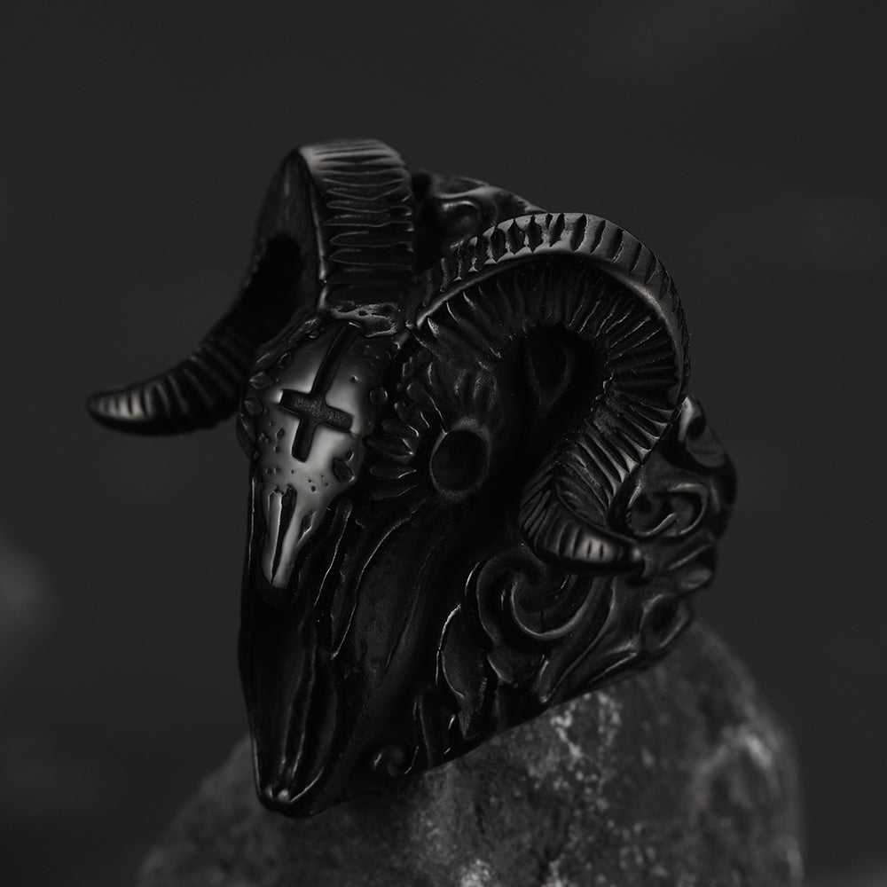 Faithheart Stainless Steel Satan Baphomet Goat Ring for