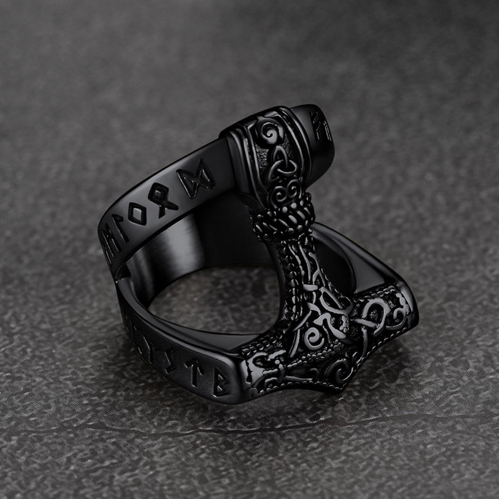 Viking Mjolnir Thor's Hammer Ring With Rune for