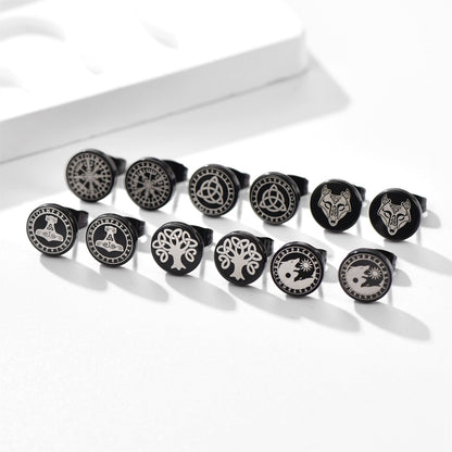 Viking Black Stud Earrings Set for 6 Pairs
