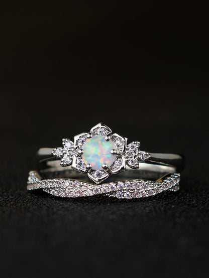 Opal Blossom Ring Set