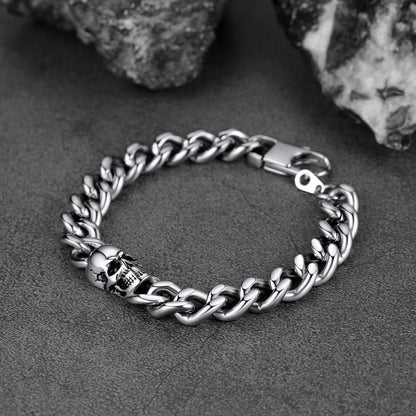 Gothic Heavy Cuban Chain Skull Bracelet for in Stainless Steel