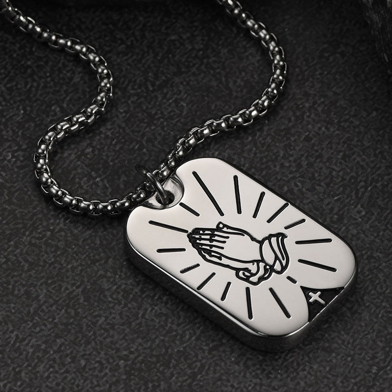 Serenity Prayer Hand Dog Tag Necklace for
