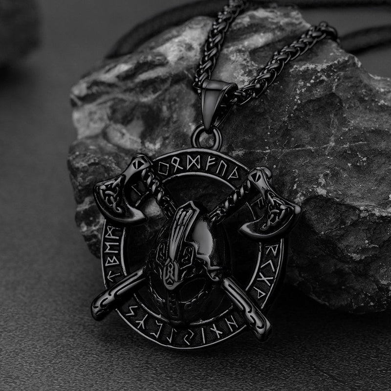 Flash Viking Axe Helmet Pendant Necklace for With Runes