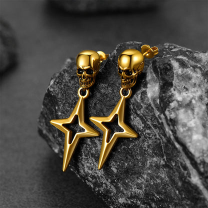 Flash Skull Dangle Stud Earrings With Cross Star for