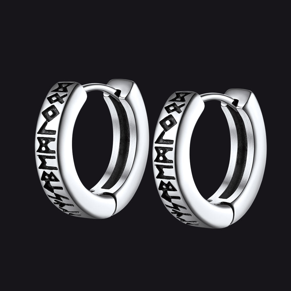 Norse Viking Runes Hoop Huggie Earrings for