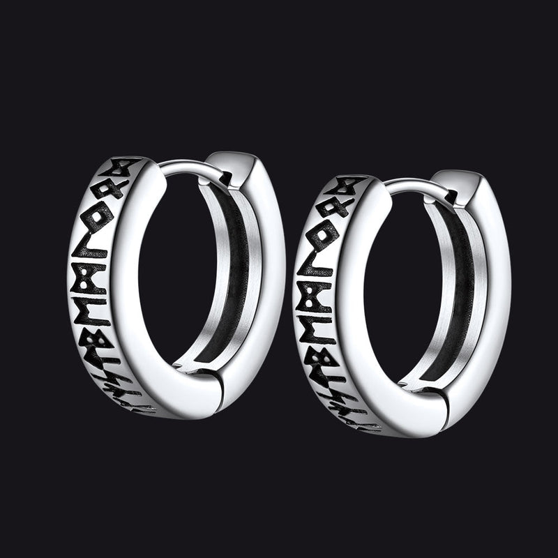 Norse Viking Runes Hoop Huggie Earrings for