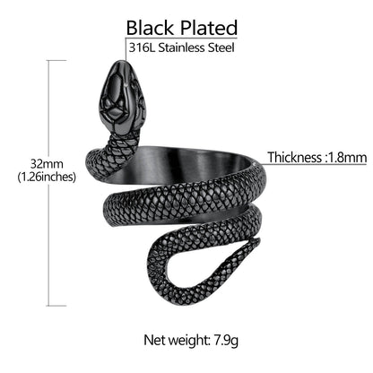 Punk Coiled Snake Stainless Steel Ring for
