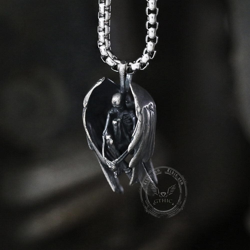 Fallen Angel Sterling Silver Skeleton Pendant