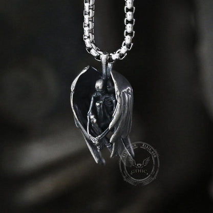 Fallen Angel Sterling Silver Skeleton Pendant
