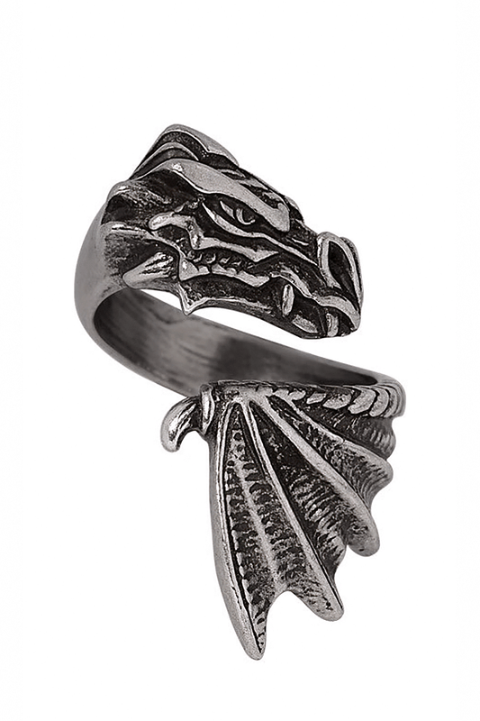 Fantasy-inspired the Awakening Dragon Ring of Pewter Design