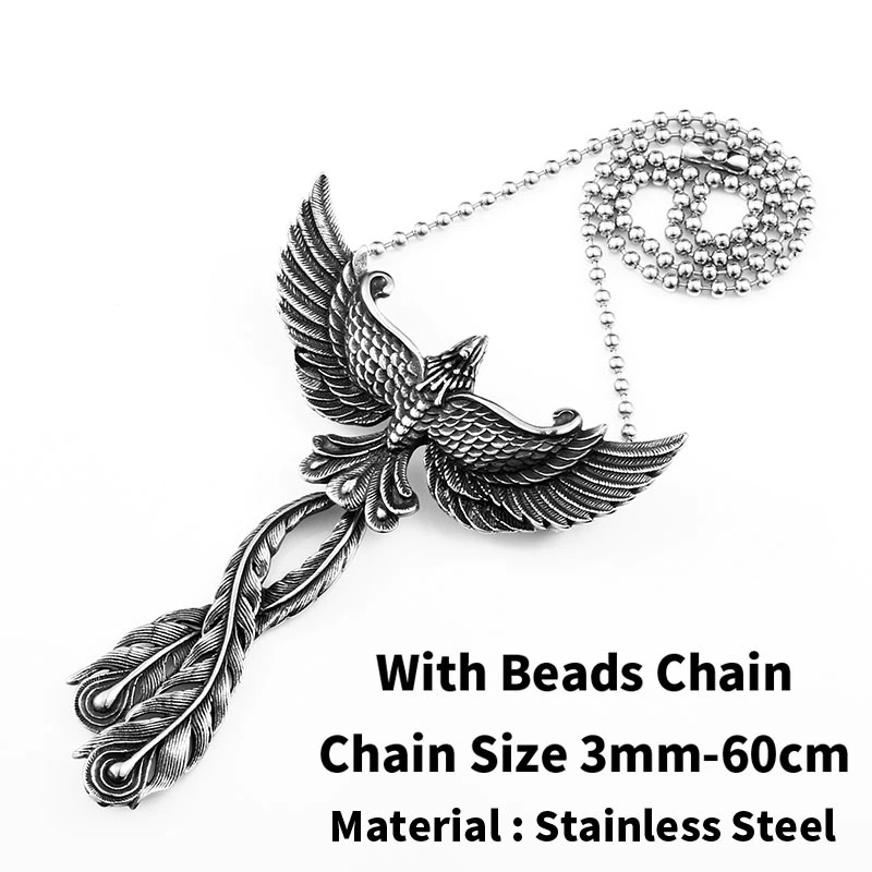 316l Stainless Steel Pendant of Phoenix With Open Wings / Creative Retro Metal Necklace