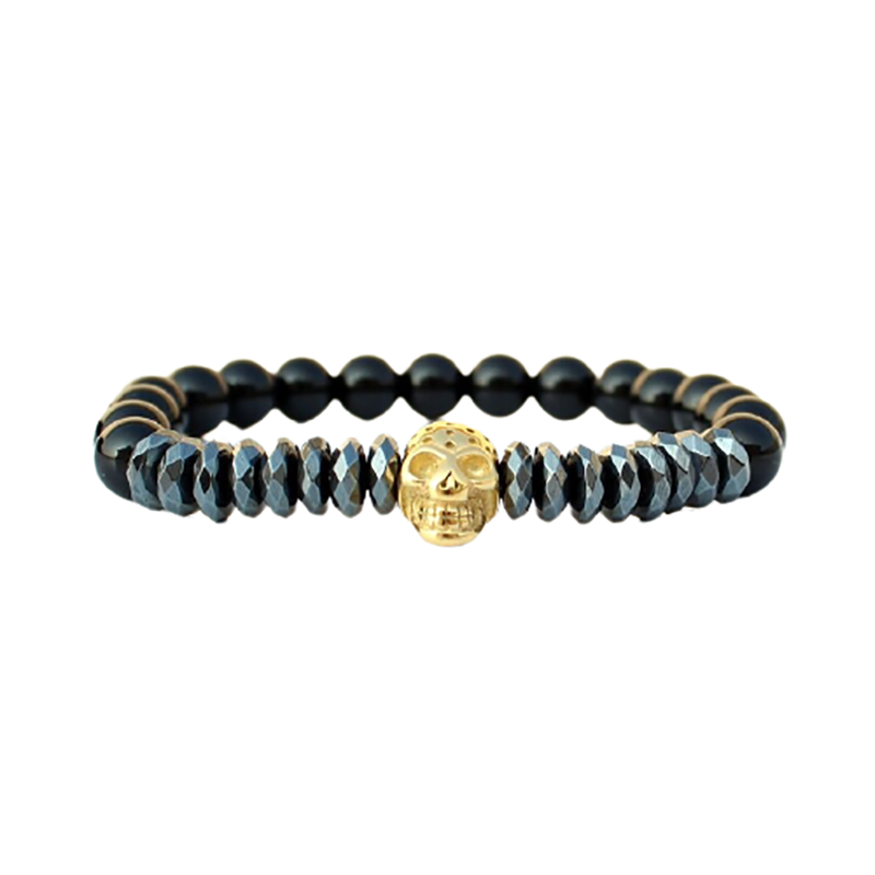 Bracelet With Matte Stone Beads / Set Jewelry of Crown and Skull