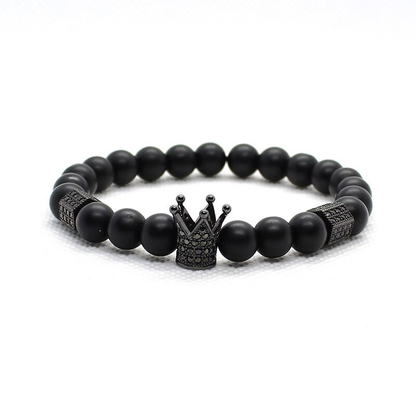 Bracelet With Matte Stone Beads / Set Jewelry of Crown and Skull