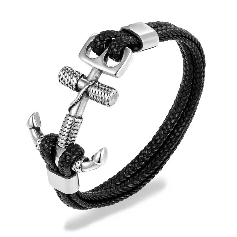 Cross Anchor Bracelet / Stylish Leather Braslets in Punk Style