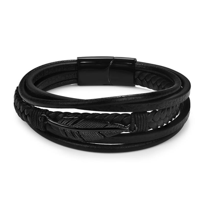 Genuine Leather Bracelet for and / Stainless Steel Leather Bracelet With Feather