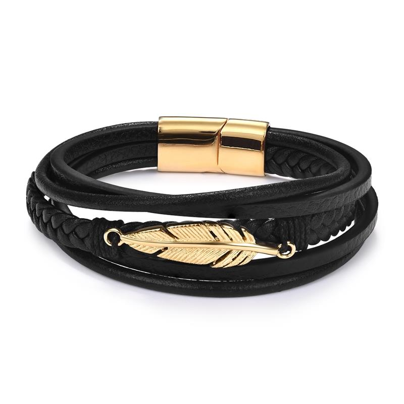 Genuine Leather Bracelet for and / Stainless Steel Leather Bracelet With Feather