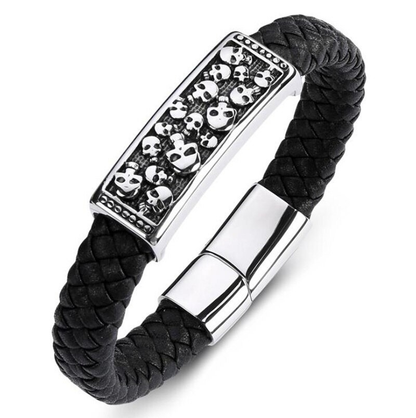 Genuine Leather Stainless Steel Bracelet With Skulls / Jewelry in Rock Punk Style
