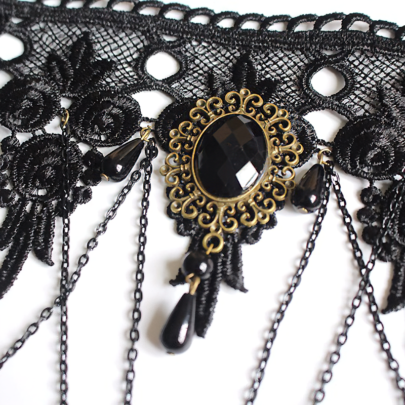 Gothic Lace Necklace for / Jewelry With Black Big Stone