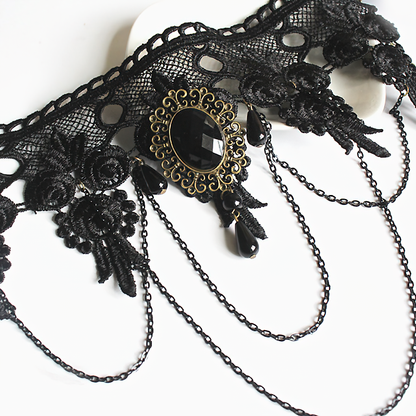 Gothic Lace Necklace for / Jewelry With Black Big Stone