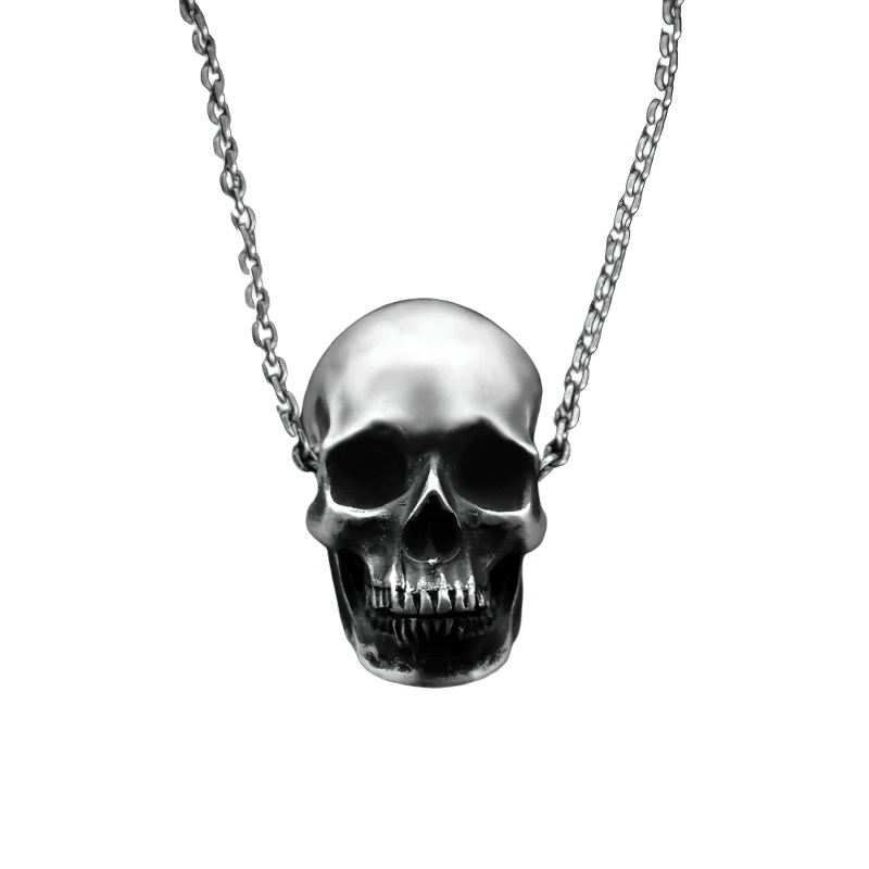 Gothic Pendant in the Form Humans Skull / Copper Silver Color Necklace