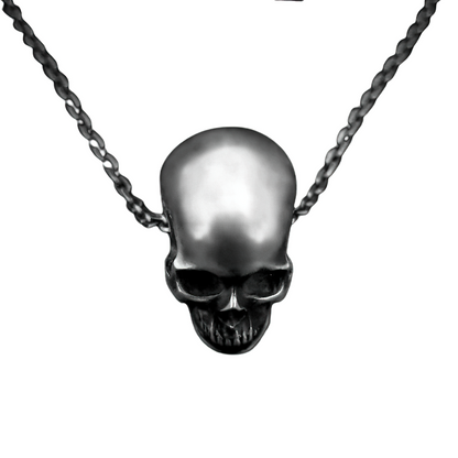 Gothic Pendant in the Form Humans Skull / Copper Silver Color Necklace