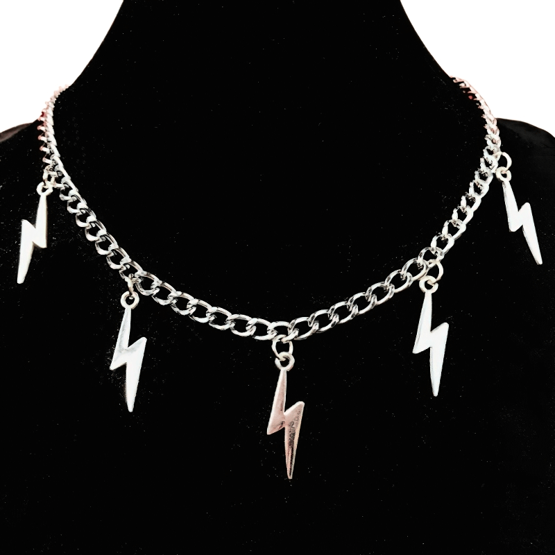 Lightning Shape Pendants Necklace / Silver Color Chain / Goth Punk Accessories