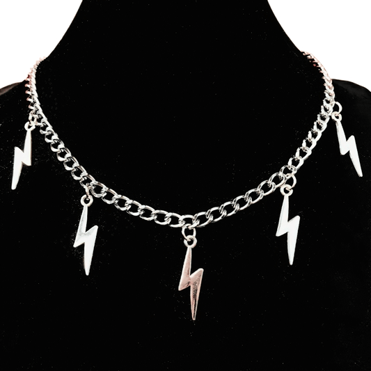 Lightning Shape Pendants Necklace / Silver Color Chain / Goth Punk Accessories