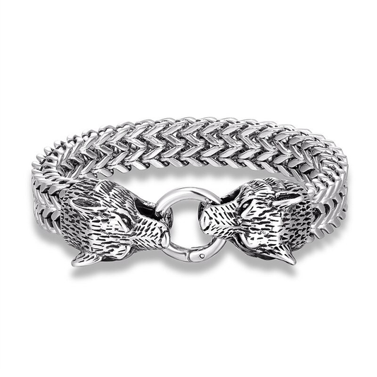 Male Thick Stainless Steel Bracelet With Head Wolf / Punk Rock Style Link Chain Jewelry