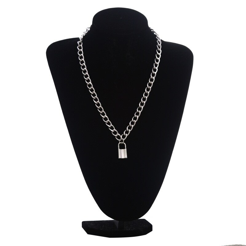 Punk Chain Necklace for / Chunky Chain With Lock Pendant