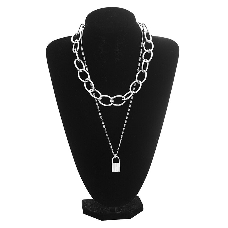 Punk Chain Necklace for / Chunky Chain With Lock Pendant