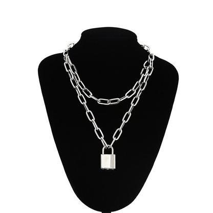 Punk Chain Necklace for / Chunky Chain With Lock Pendant
