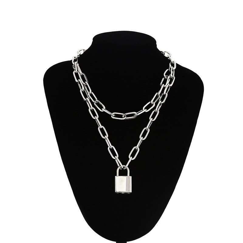 Punk Chain Necklace for / Chunky Chain With Lock Pendant