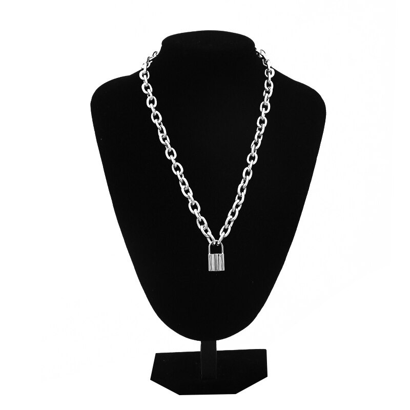 Punk Chain Necklace for / Chunky Chain With Lock Pendant