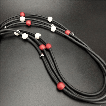 Red and White Pearls Long Necklace / Jewelry / Handmade Rubber Accessories