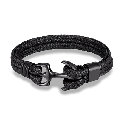 Rope Bracelets With Stainless Steel Anchor / Genuine Leather Bracelets for and