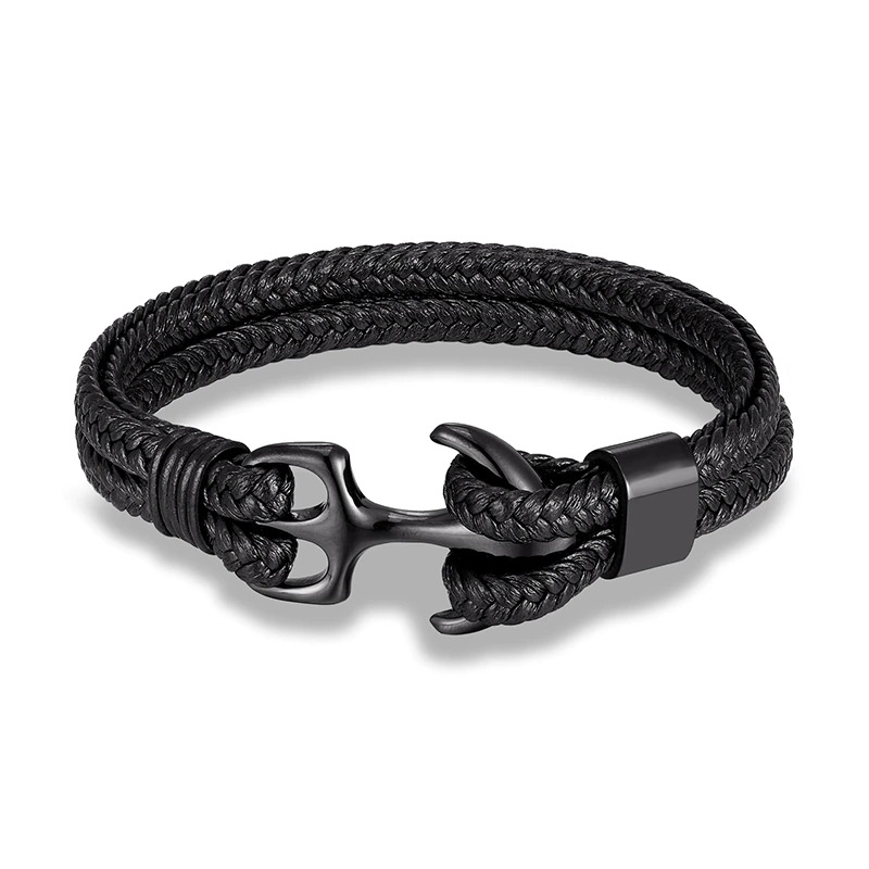 Rope Bracelets With Stainless Steel Anchor / Genuine Leather Bracelets for and