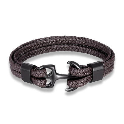Rope Bracelets With Stainless Steel Anchor / Genuine Leather Bracelets for and
